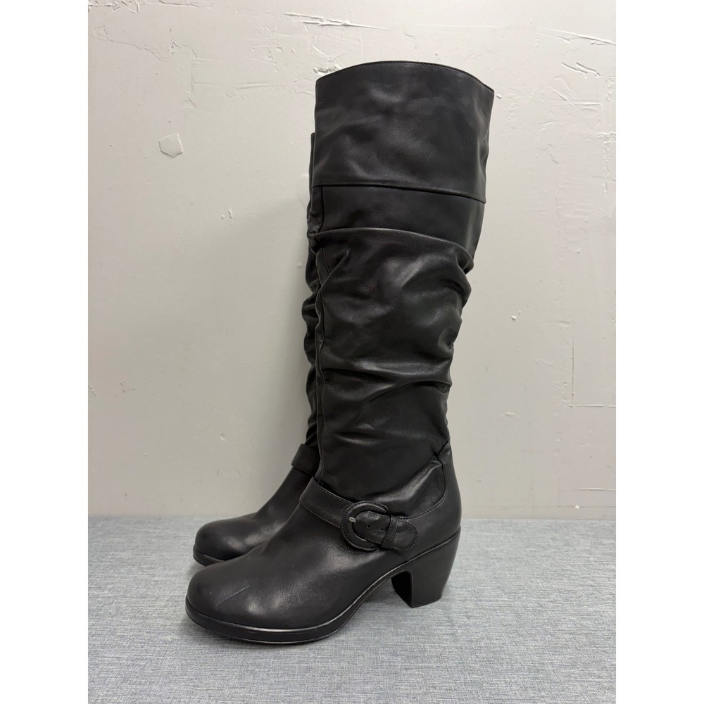 Dansko Tall Boots Womens 40 9 Black Leather Slouchy Buckle Block Heel 3310020200